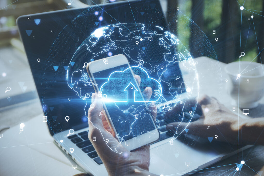 Cloud computing and global connectivity concept, cloud phone systems