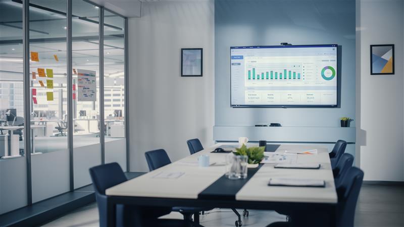 Modern meeting room technology with presentation screen